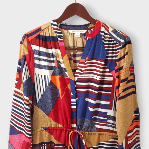 Diane Von Furstenberg Freya Silk Dress Multicolor Geo Colorblock Sz 10 Career - Picture 2 of 16